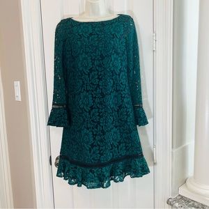 Eliza J Green Lace Flounce Hem/Sleeve Dress Sz  6